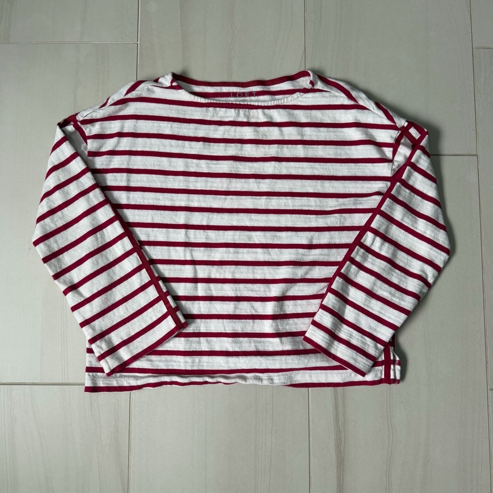 LOFT Women’s Red and White Striped Long Sleeve